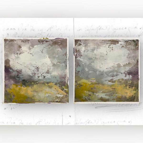 Set of 5 x 5 Abstract Landscape Paintings, Small Abstract Landscapes, Mini Cold Wax and Oil Paintings