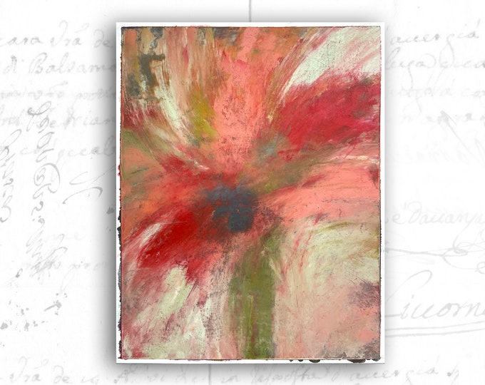 Abstract Painting of Bright Flowers, Unframed Painting of Abstract Flowers, Original Cold Wax Painting