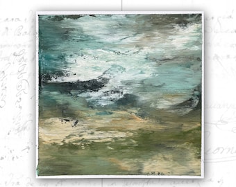 Original Painting of Abstract Landscape with Clouds — Unframed Painting of Landscape in Cold Wax and Oil