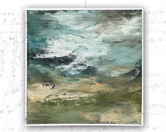 Original Painting of Abstract Landscape with Clouds — Unframed Painting of Landscape in Cold Wax and Oil