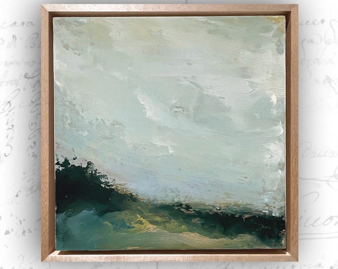 Framed Abstract Landscape Painting: Cold Wax & Oil Sunrise Art