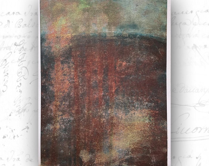 Original Painting of Sunset Landscape — Cold Wax and Oil Painting on Archival Paper