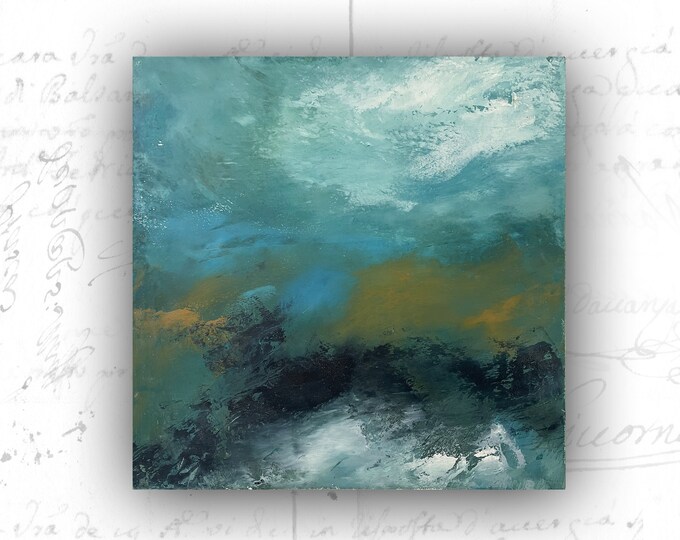 Abstract Painting of Landscape with Dramatic Clouds — Cold Wax and Oil Painting