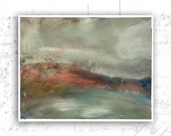 Original Painting of Abstract Landscape, Cold Wax Painting of Fall Landscape, Unframed Landscape Painting