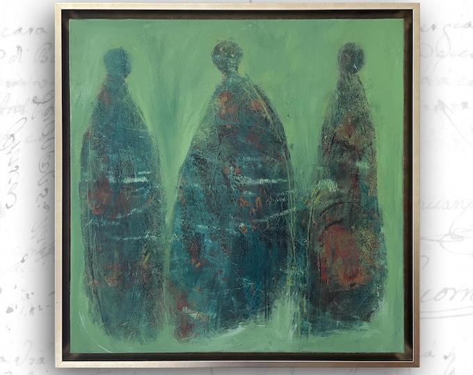 Framed Abstract Figure Painting: Cold Wax & Oil (20x20)