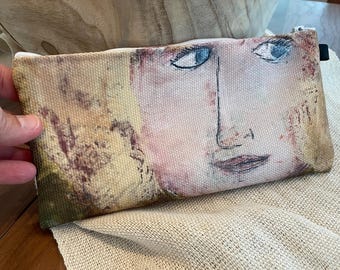 All Purpose Pencil Case with Blond Haired Woman Artwork, Zipper Bag for Accessories, Small Canvas Travel Bag