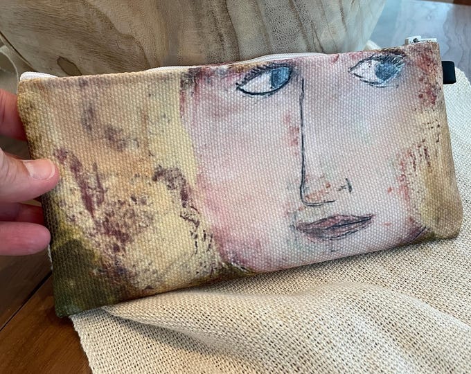 All Purpose Pencil Case with Blond Haired Woman Artwork, Zipper Bag for Accessories, Small Canvas Travel Bag