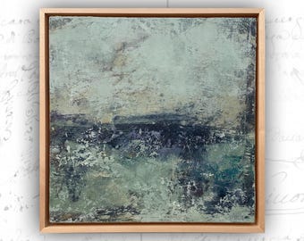 Framed Ocean Painting: Abstract Cold Wax and Oil Painting, 10x10 Art