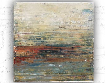 Abstract Landscape Painting with Texture, Unframed Original Paintings, Cold Wax and Oil Landscape