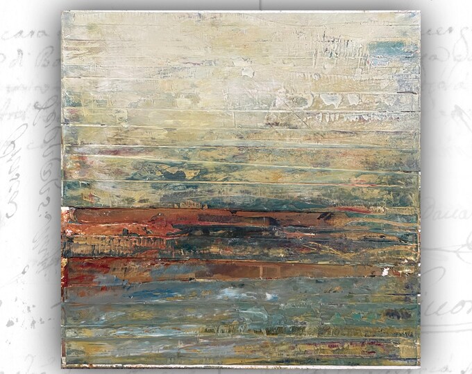 Abstract Landscape Painting with Texture, Unframed Original Paintings, Cold Wax and Oil Landscape