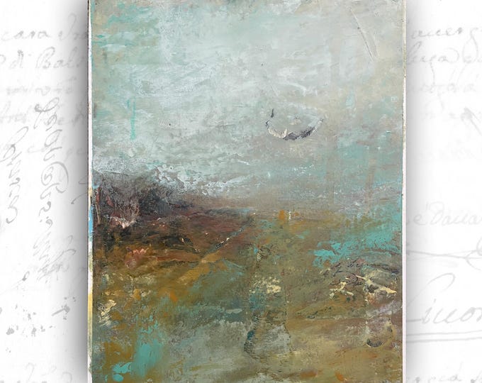 Abstract Landscape Painting with Autumn Colors, Unframed Original Paintings, Cold Wax and Oil Landscape