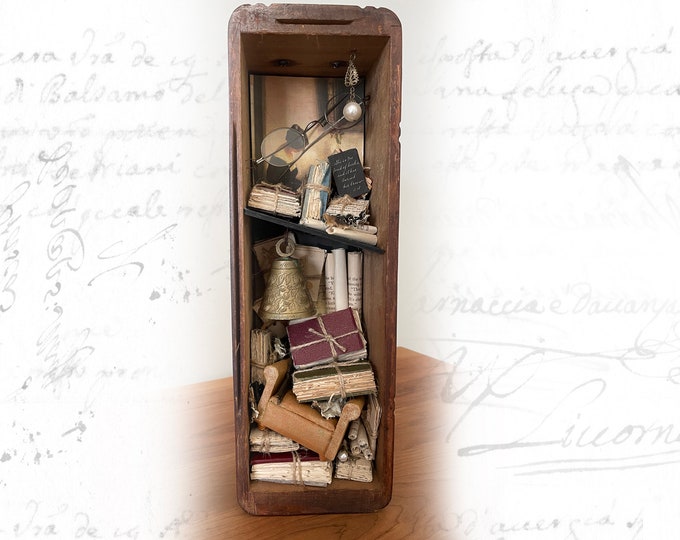 Book Lover Assemblage: Louisa May Alcott Quote, Antique Sewing Drawer
