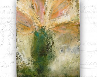 Abstract Floral Painting, Pink Tulips, Cold Wax Oil Texture (8 x 10)