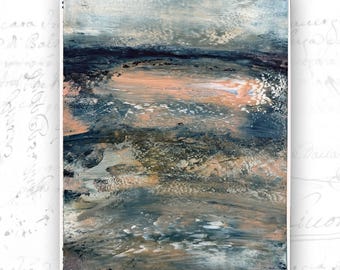 Abstract Landscape Painting with Shimmering Water, Cold Wax and Oil Landscape (8 x 10)