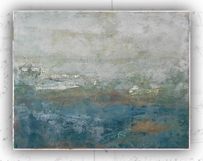 Original Collaged Painting of Ocean Scene, Unframed Painting in Cold Wax and Oil, Unframed Seascape Painting