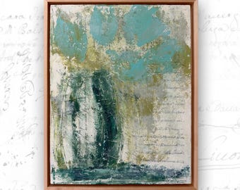 Framed Abstract Landscape Painting: Mixed Media Floral (11x14)