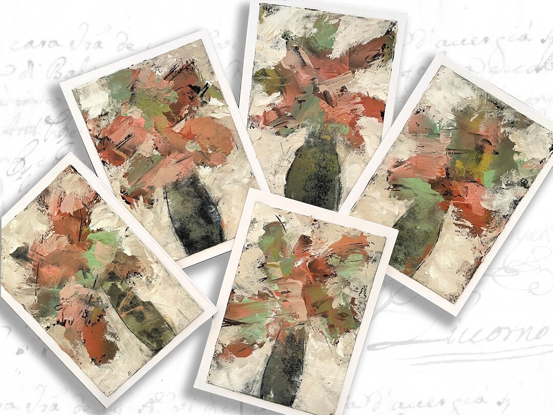 Set of Hand Painted Cards With Floral Bouquets, Original Painting Blank ...