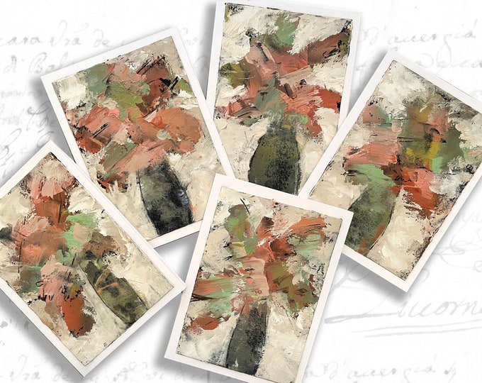 Set of Hand Painted Cards with Floral Bouquets, Original Painting Blank Note Cards