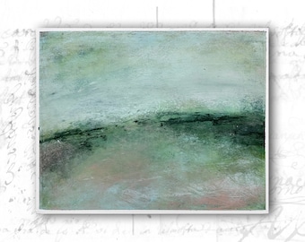 Original Cold Wax Landscape Painting: Pink & Green Oil on Paper (8x10 Unframed)