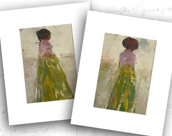 Abstract Figure Painting Set of Women in Purple, Small Unframed Figure Paintings, Cold Wax and Oil Floral Art