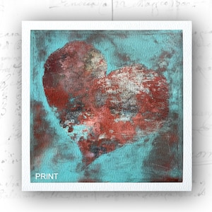 Impression giclée coeur abstrait : oeuvre d&#39;art rouge et bleu (8 x 8 sans cadre)
