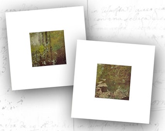 Set of Abstract Mini Landscapes of Forest Scene, Small Abstract Landscapes in Mats, 4x4 Landscape Paintings