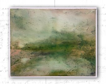 Abstract Painting of Green Landscape — Cold and Oil Painting on Archival Paper — Unframed Original 8x10 Painting