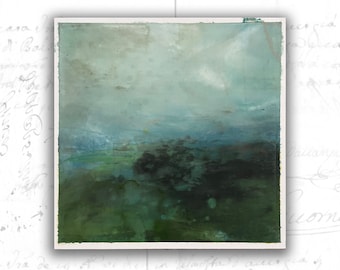Abstract Painting of Lakeside Landscape— Cold and Oil Painting on Archival Paper — Unframed Original 8x8 Painting