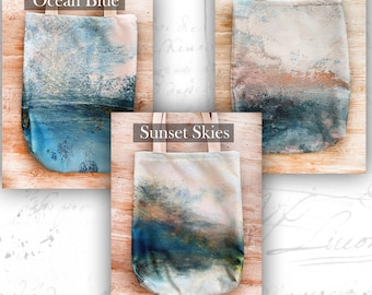 Canvas Beach Bags with Beach Art: Reusable Shopping Bag