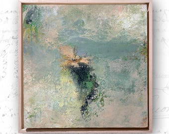 Framed Abstract Painting: Pastel Landscape, Mixed Media Art (10x10)