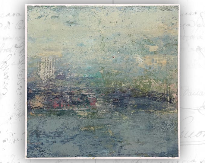 Collage Painting in Abstract Landscape, Unframed Landscape Painting, Cold Wax Painting, Unframed Art on Paper