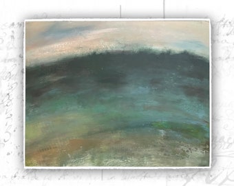 Cold Wax Abstract Landscape Painting: Blue Green Original Art (20x16)