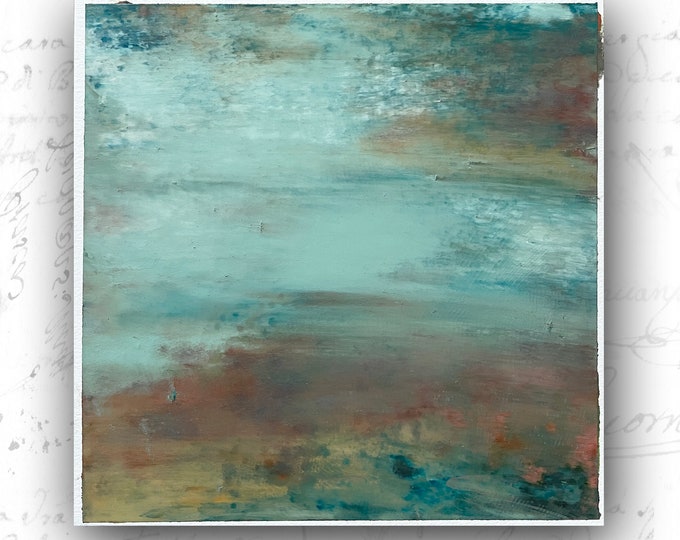 Abstract Painting of Seaside, Original Painting of Seaside, Cold Wax Painting, Unframed Art on Paper