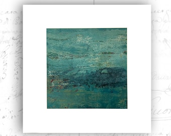 Unframed Abstract Painting of Blue Landscape, Cold Wax and Oil Painting with Mat, Unframed Original Painting