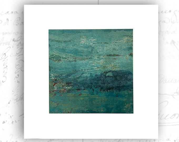 Unframed Abstract Painting of Blue Landscape, Cold Wax and Oil Painting with Mat, Unframed Original Painting