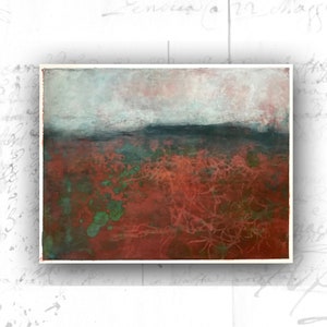Original Cold Wax Abstract Landscape Painting: Red & Green (14x11)