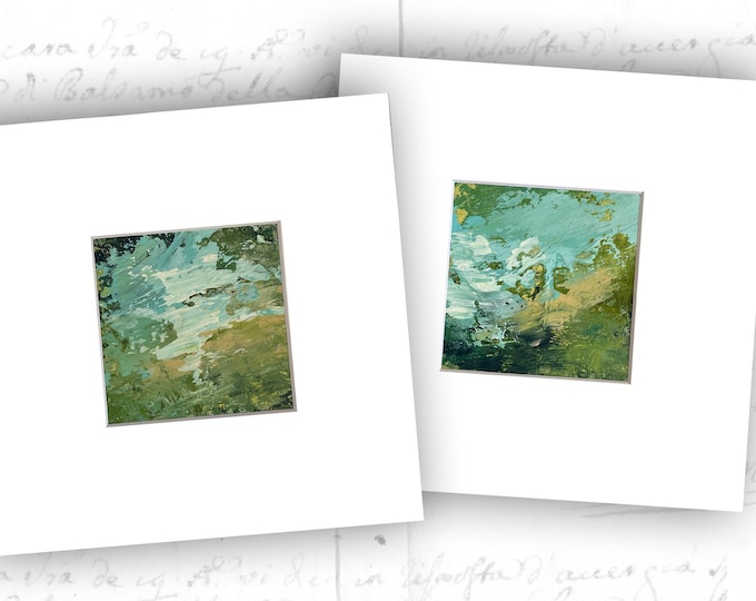 Unframed Set of Mini Abstract Landscapes, Small Abstract Landscapes in Mats, Unframed 4x4 Landscape Paintings