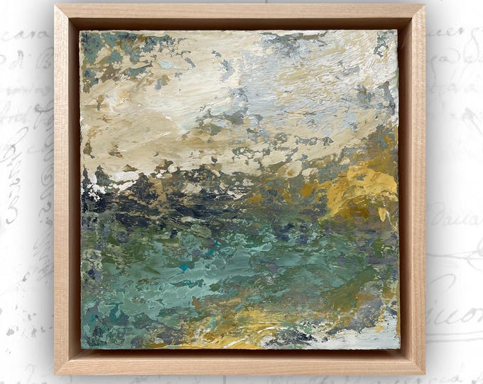 Small Painting of Ocean Scene, Framed Abstract Landscape Painting, Cold Wax Painting