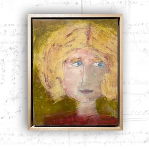 Blonde Frau: Kaltwachs & Ölmalerei auf Birke - Mit Rahmen