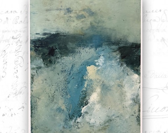 Abstract Landscape Painting in Shades of Blue; Cold Wax and Oil Landscape (8 x 10)