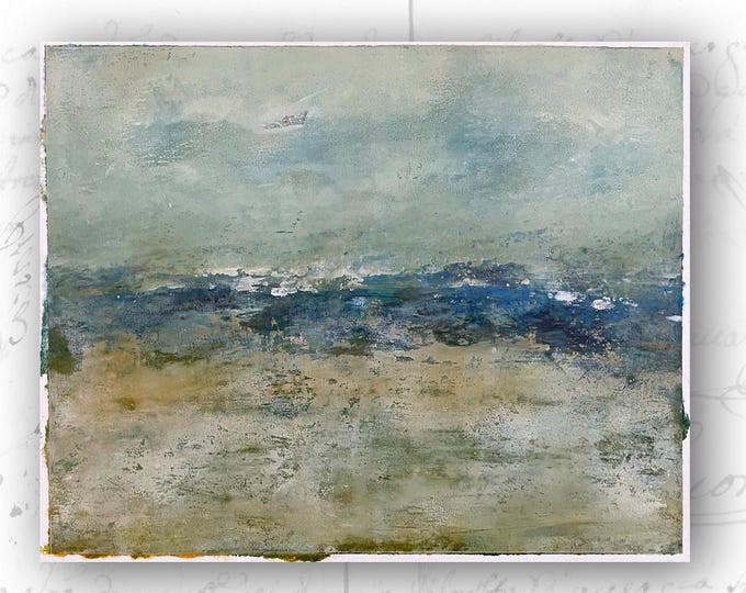 Abstract Landscape Painting in Light Tones, Unframed Original Paintings, Cold Wax and Oil Landscape