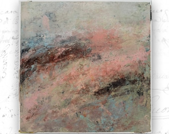 Cold Wax Abstract Landscape Painting in Pink: Soft Tones, Unframed Art (10x10)