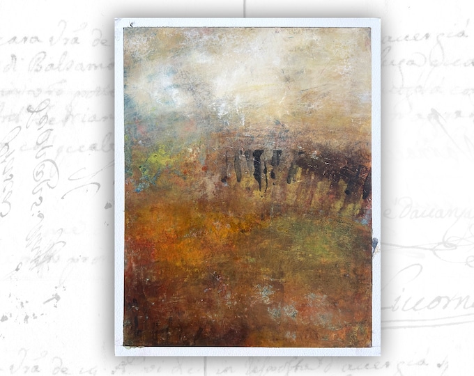 Original Painting of Abstract Landscape of Vibrant Pasture, Cold Wax Painting of Tree, Unframed Cold Wax Painting