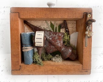 Found Object Assemblage: Book Quote, Vintage Drawer Display