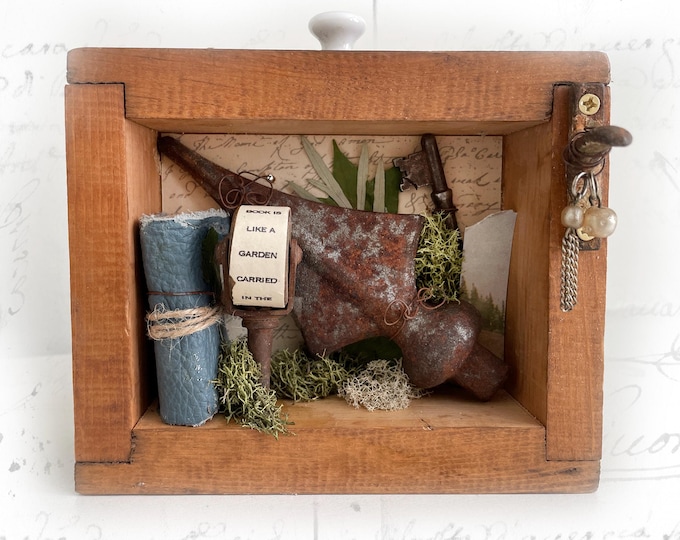Found Object Assemblage: Book Quote, Vintage Drawer Display