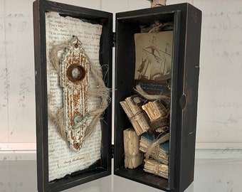 Found Object Assemblage with Emily Dickinson Quote — Assemblage with Book Theme — Bookshelf Assemblage with Book Theme