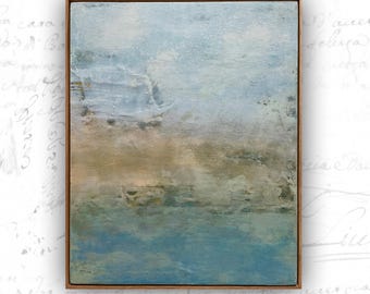 Framed Abstract Seascape Painting: Cold Wax & Oil on Birch