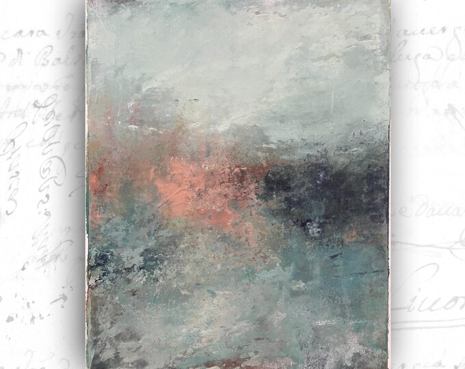 Abstract Landscape Painting with Pink and Blue, Unframed Original Paintings, Cold Wax and Oil Landscape