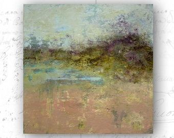 Original Abstract Landscape Painting: Cold Wax & Oil on Wood (16"x16")
