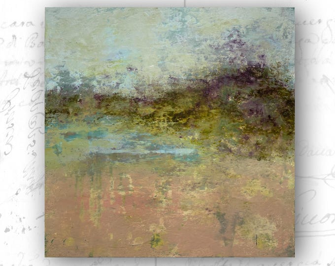 Original Abstract Landscape Painting: Cold Wax & Oil on Wood (16"x16")